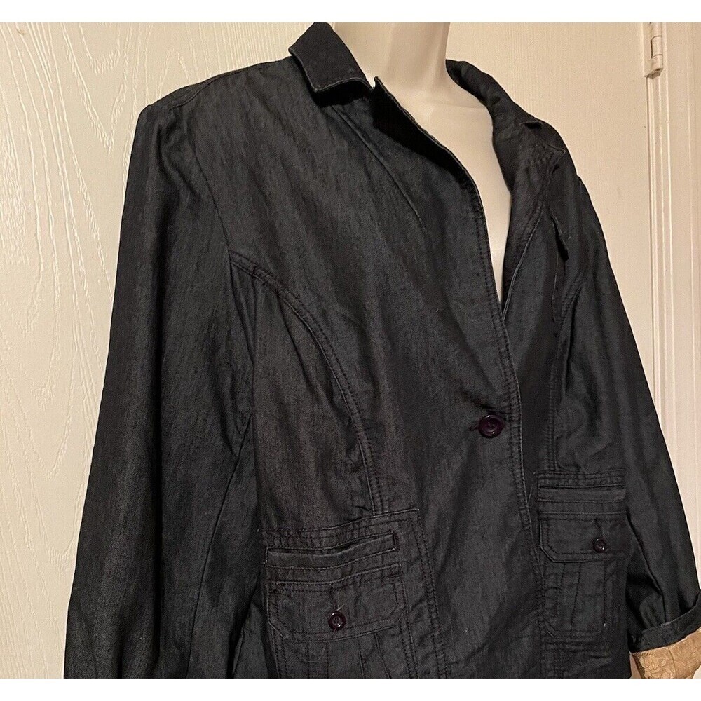 Apostrophe Blue Denim Gold Lined Pocketed Single Button Jacket Coat SZ 16W - Picture 3 of 11